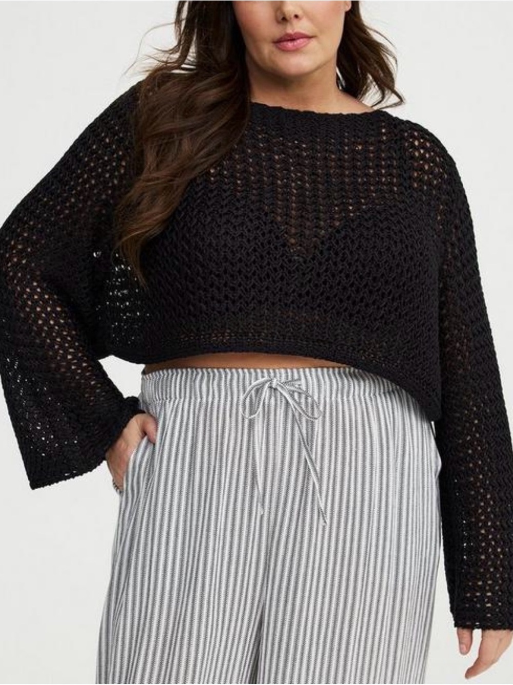 Torrid Black Open Stitch Pullover Shrug